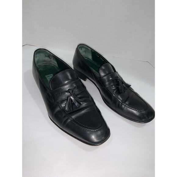 GUCCI VINTAGE GG TASSELS BLACK LEATHER MEN LOAFERS SHOES SIZE 42.5 D US - Picture 5 of 9